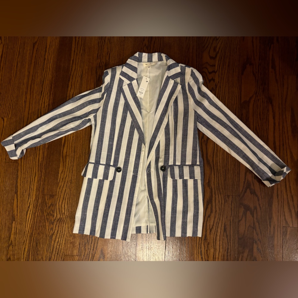 miami, Size S, Blue & White Stripe Linen Blazer, Francescas